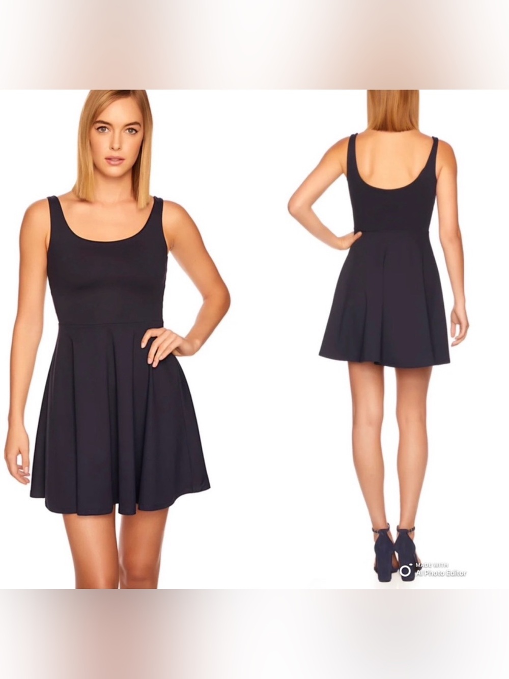 NWT Susana Monaco Midnight Navy Blue Scoop Neck Fit & Flare Skater Dress Small